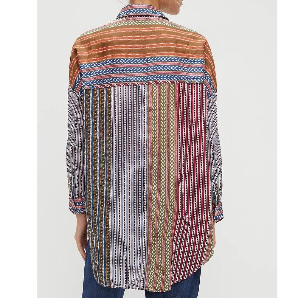 Anthropologie Pilcro Clara Striped Button Down Tunic XS Relaxed Oversized Boho - Picture 2 of 10
